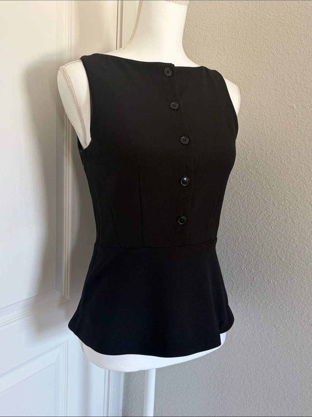 White House Black Market Black Sleeveless Peplum Button-Front Top